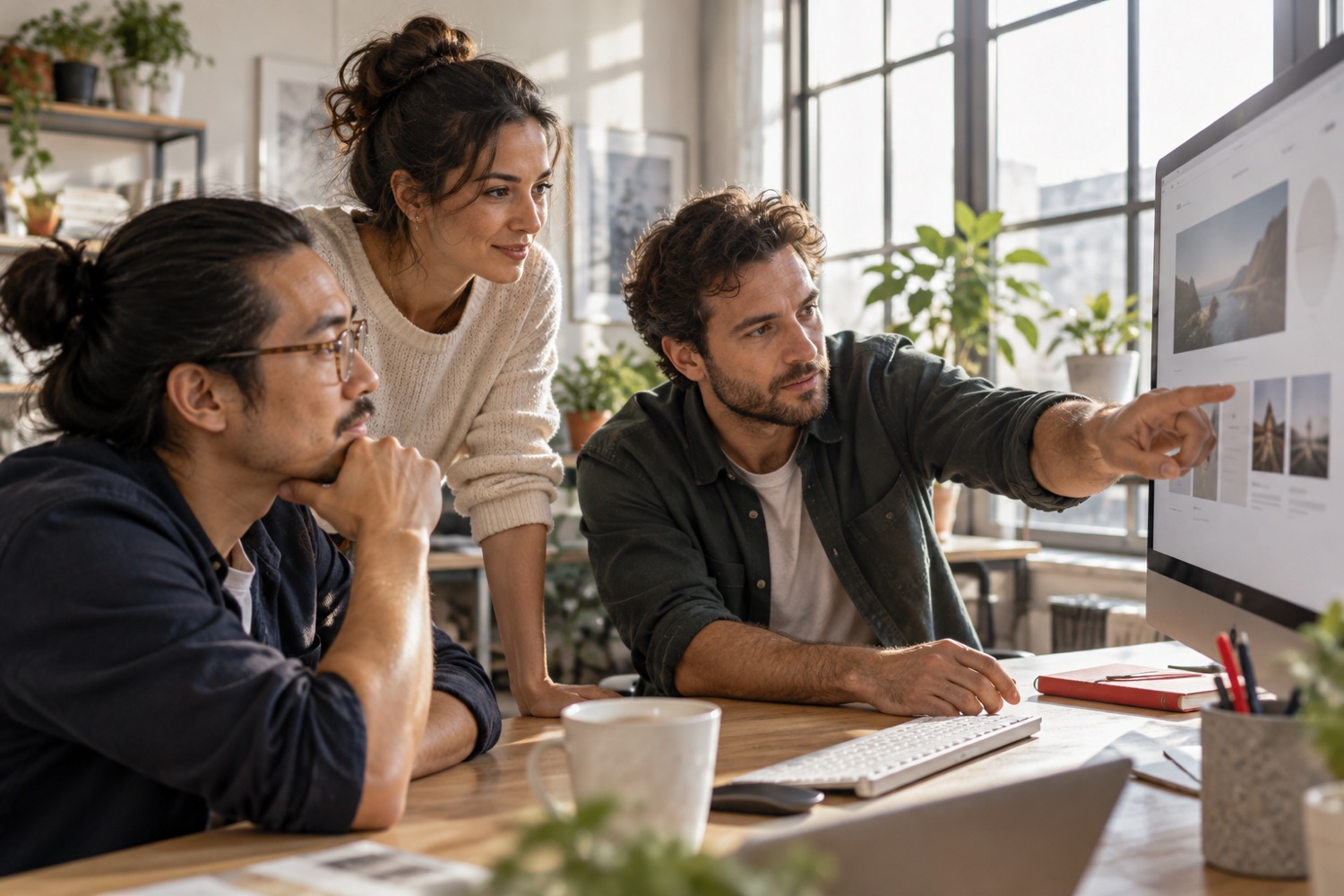 Technology company team reviewing a website on a screen (illustrative image)