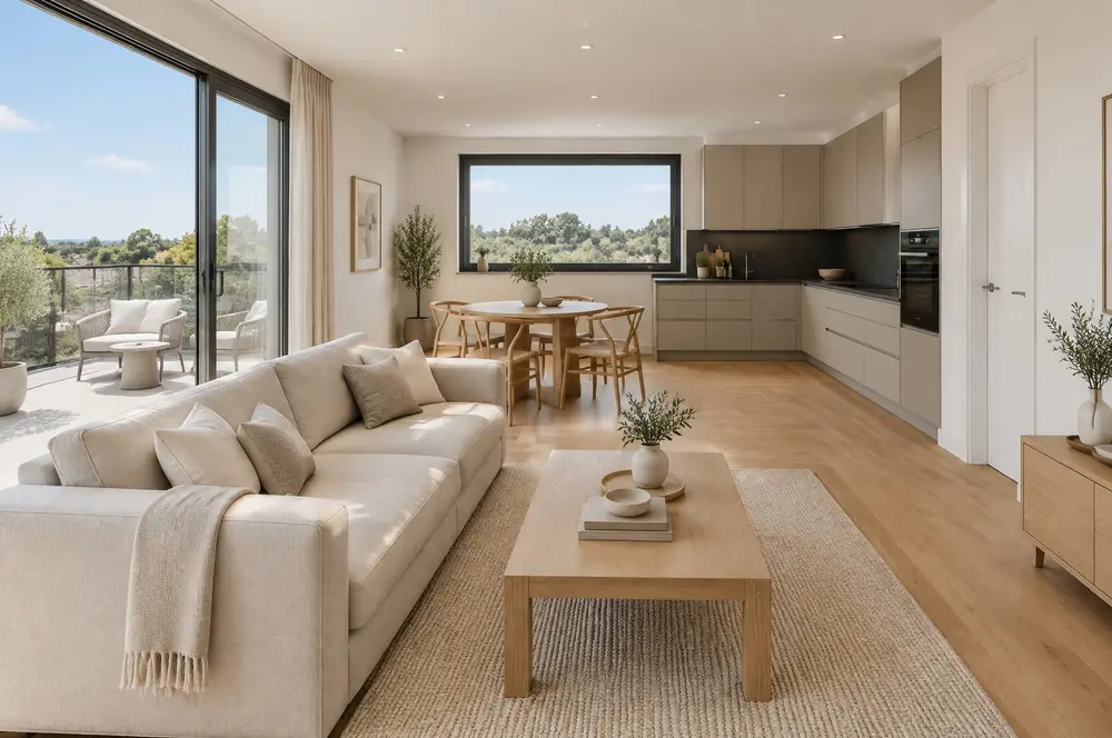 Render of a living and dining room